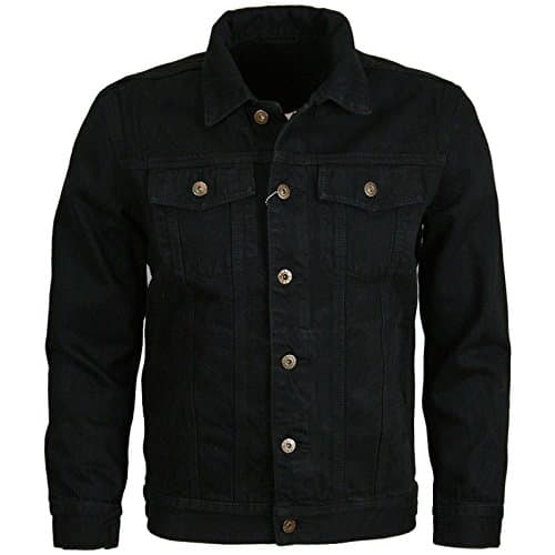 Image of Mens Denim Jacket, Vintage Premium Winter Warm Regular Fit Western Classic Style Jackets Vintage Trucker Coat Workwear Stonewash Jean Premium Outfit UK S To XXL, Black-M