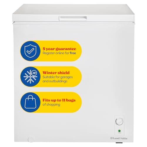Image of Russell Hobbs White Chest Freezer 198L Freestanding with 5 Year Warranty, Adjustable Thermostat, Chill or Freeze Function, 4 Star Freezer Rating & Suitable for Outbuildings & Garages RH198CF0E1W