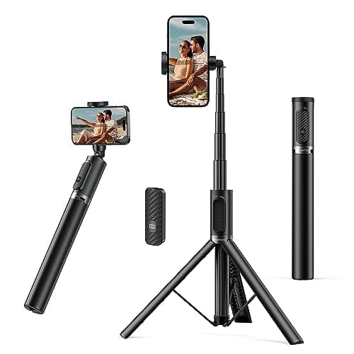 Image of ATUMTEK 55" Selfie Stick Tripod, All-in-one Extendable Aluminum Phone Tripod with Rechargeable Bluetooth Remote for iPhone, Samsung, Google, LG, Sony and More, Fitting 4.7-7 inch Smartphones, Black