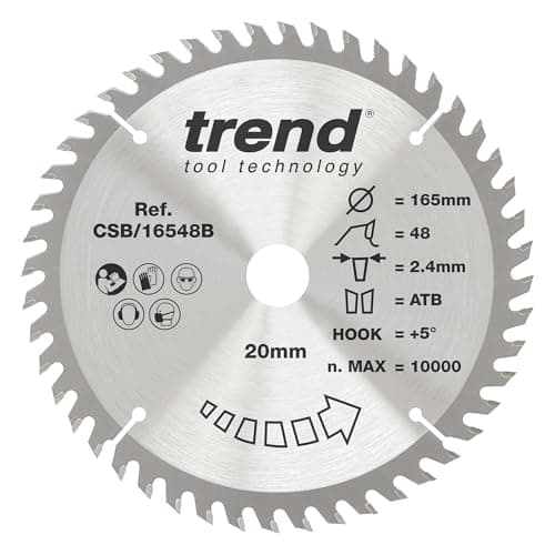 Image of Trend Wood Circular Saw Blade, 165mm Diameter, 20mm Bore, 48 Teeth, 2.4mm Kerf, +5° Hook, TCT, Fine Finish, CSB/16548B