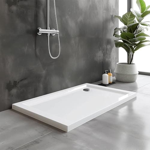Image of Go Bathrooms Shower Tray 1200 x 760mm White Rectangle Shower Tray 40mm Low Profile Enclosure Stone Resin Acrylic Capped Cubicle Tray