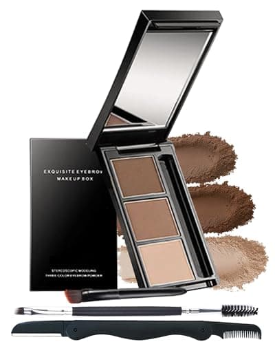 Image of Eyebrow Powder Makeup Kit-3 Colors Eye Brow Powder Palette Long-Lasting Waterproof, Dark/light Brown Brow Filler, Fill & Sculpt Full Eyebrows for Women, With Mirror, Brow Brush & Razor-Set 02
