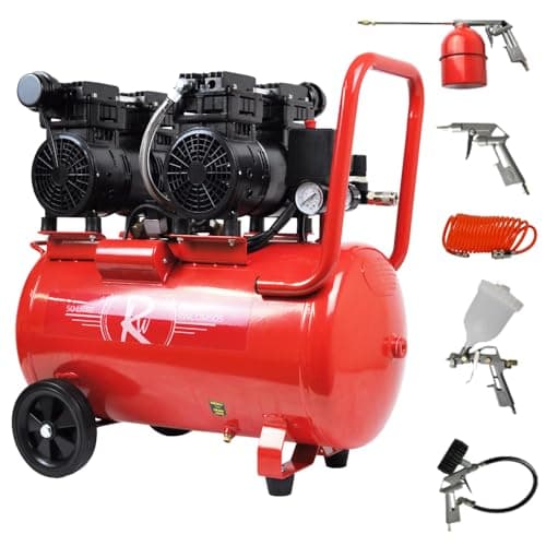 Image of Air Compressor Electric 50L Litre 2HP 1500w Portable 8bar 116psi 11CFM 5 Piece Accessories Kit Workshop Garage 230v 3 Pin 13amp UK Plug Red Low Noise 39kg