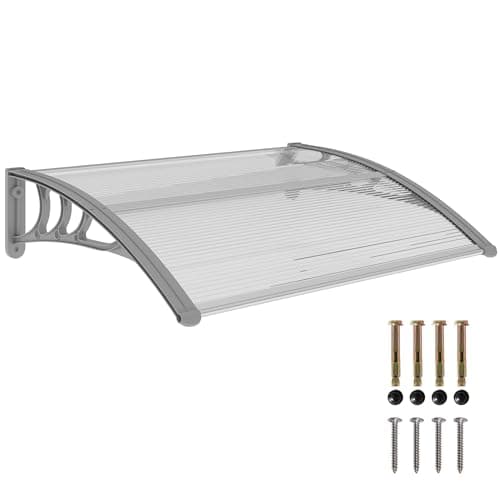 Image of Outsunny Front Door Canopy Outdoor Awning Aluminium Rigid Plastic Polycarbonate Rain Shelter UV Water Rain Resistant 100 x 75cm Clear