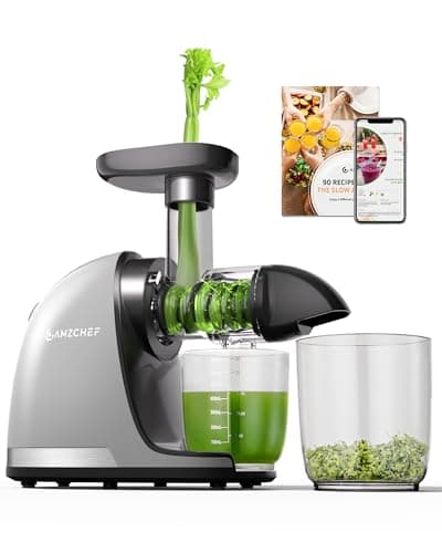 Image of AMZCHEF Juicer Machines - Cold Press Slow Juicer - Masticating Juicer for Whole Fruits and Vegetables - Delicate Chew No Need to Filter - BPA Free Juice Extractor with 2 Cups and Brush - Cold Grey