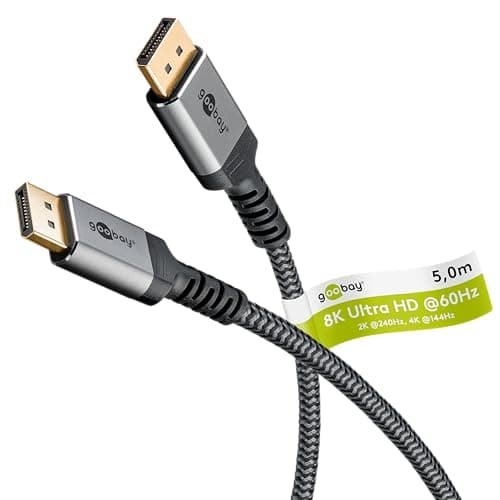 Image of Goobay DisplayPort Cable 1.4 up to 8K @ 60Hz (UHD), 4K @ 144Hz and 2K @ 240Hz, DP, High Speed Displayport, Nylon Braided, Gaming, HD Video Streaming, 5 m - 65267