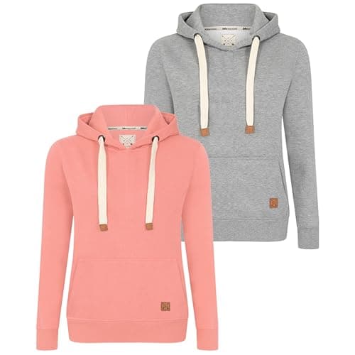 Image of Blu Apparel Ladies Overhead Hoodies Extra Warm Women's OH Hoody Warm Fleece Lined Sweatshirt Activewear Jumper for Women (UK, Numeric, 16, Regular, Regular, Pink & Grey)