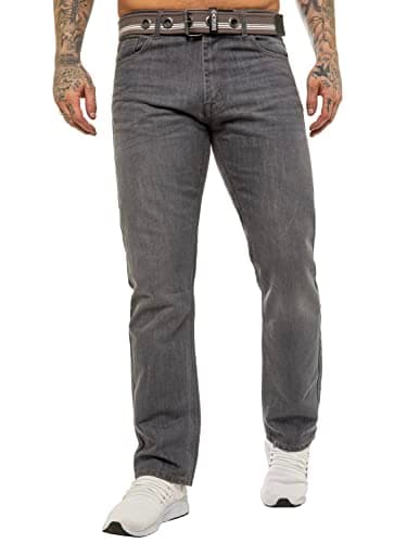 Image of 989Zé ENZO Mens Straight Leg Jeans Regular Fit Denim Trouser Pants UK EZ399 Grey 32W / 32L