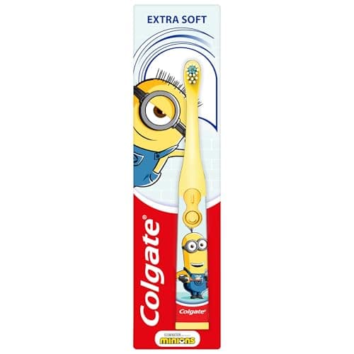 Image of Colgate Minions Kids Toothbrush, Battery-Powered Toothbrush for Kids with Extra Soft Bristles, Yellow Toothbrush for Ages 3 and Up, Includes 1 AA Battery, 1 Pack