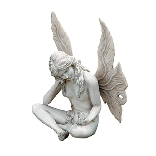 Image of Design Toscano Gazing Secret Garden Fairy Statue, 25.5 cm, Polyresin, Antique Stone
