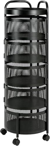 Image of HYGRAD BUILT TO SURVIVE 4/5 - Tier Round Multi Layer Rotating Storage Cart Detachable Kitchen Bathroom Trolley Shelf – Vegetable,Fruit Storage Basket With 360° Wheels - Black (5 - Tier)
