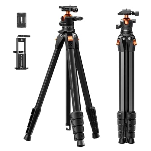 Image of K&F CONCEPT 73"/187cm Compact Camera Tripod, Lightweight Travel Tripod for DSLR Camera and Phone, Video Tripod Stand with Phone Clip, Bluetooth, Compatible with Canon/Sony/Nikon Camera, 10KG Load
