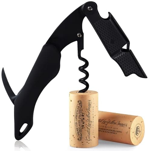 Image of FLOW Barware Corkscrew, 3-in-1 Waiters Friend Corkscrew, Bottle Opener & Foil Cutter | Multi Purpose Steel Wine Opener Cork Screw | Cork Screws for Wine Bottles, Black