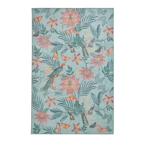 Image of Think Rugs Catherine Lansfield Amaya Tropical Birds Washable Rug, Green