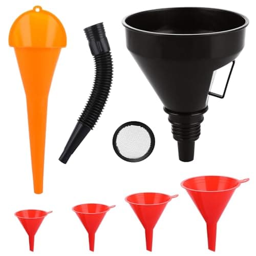 Image of ASelected 6 Pcs Right Angle Flexible Plastic Funnel Set,Universal Funnel For Petrol With Detachable Spout And Long Mouth Funnels for Motorcycle Car Automotive(Red,Orange,Black)