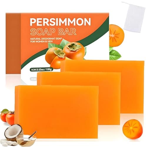 Image of 3-Pack Persimmon Soap Bars for Odour Control with Green Tea Extract, Handmade Deodorising Soap for Men & Women, Deep Cleansing Face & Body Bar