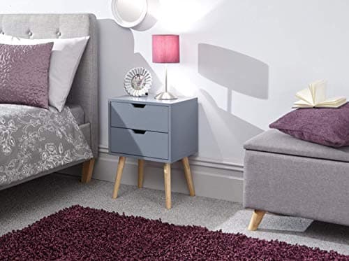 Image of GFW Nyborg Scandinavian Style 2 Drawer Bedside Cabinet with Pine Wooden Legs,30D x 40W x 56H cm, Wood, Dark Grey, 40 x 56 x 30