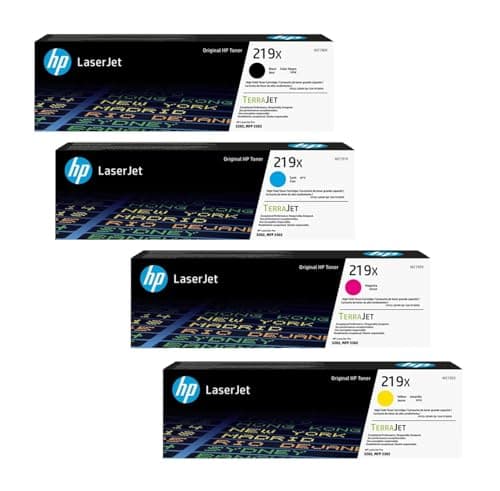 Image of HP Original 219X Black, Cyan, Magenta, Yellow High Yield, High Capacity Set Multipack Toner Cartridges in original Box with Hologram, compatible with: Color Laserjet Pro 3202, MFP 3302