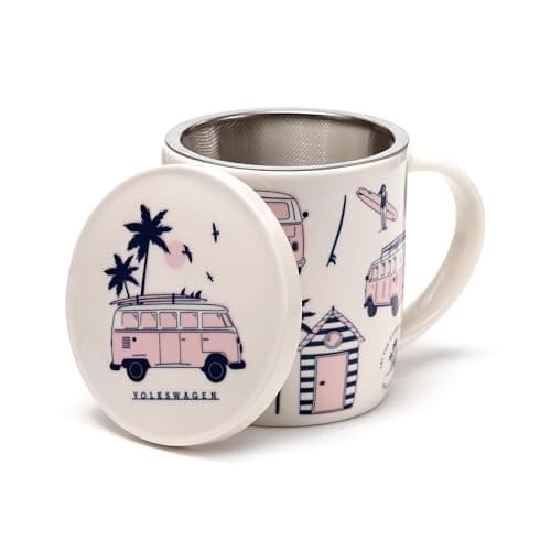 Image of Puckator VW Volkswagen T1 Camper Bus Explore More Infuser Tea Coffee Mug Set with Lid - Funny Home Accessories - Cute Gifts for Girlfriend - Large Mugs for Men Women Hot Drinks - Cute Cups Presents