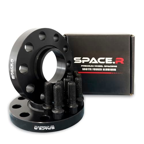 Image of SPACE.R 1 Pair of 20mm Hubcentric Wheel Spacers Compatible with Audi A4 2007-present | A5 | A6 2011-present | A7 | Includes M14x1.5 Extended Black Radius Bolts | 5x112 | 66.6 Centre Bore