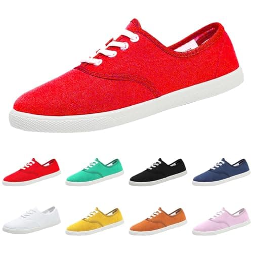 Image of Wide fit Trainers Ladies Ladies Trainers Wide Fit Wedge Athletic Sneakers Casual Fashion Non -Slip Walking Shoes Lightweight Low Top Slip on Orthopedic Trainer Irregular Choice Shoes Red 6