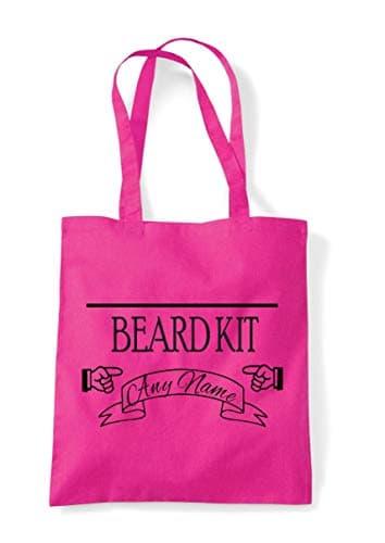 Image of Personalised Beard Kit Vintage Style Grooming Statement cotton tote shopping bag - Fuschia