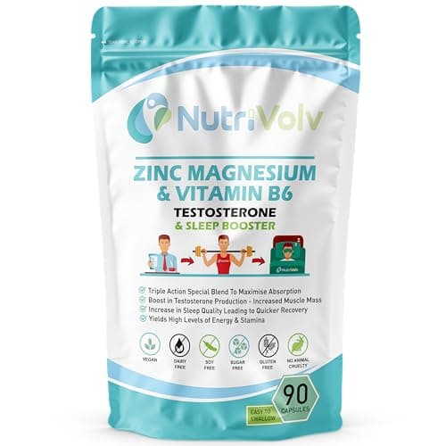Image of NutriVolv ZMA – Zinc Magnesium & Vitamin B6 Supplement | 90 Vegan Capsules | High Strength ZMA Complex | Supports Sleep, Muscle Recovery, Energy, Testosterone & Hormone Balance | Immune Health UK Made