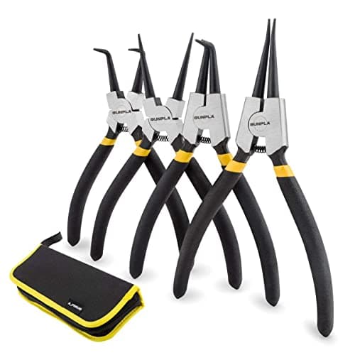 Image of Gunpla 4 Pcs 7 inch/175mm Circlip Plier Set Internal External Straight Bent Circlip Snap Ring Pliers Tool Kit with Storage Pouch for Circlips Assembly