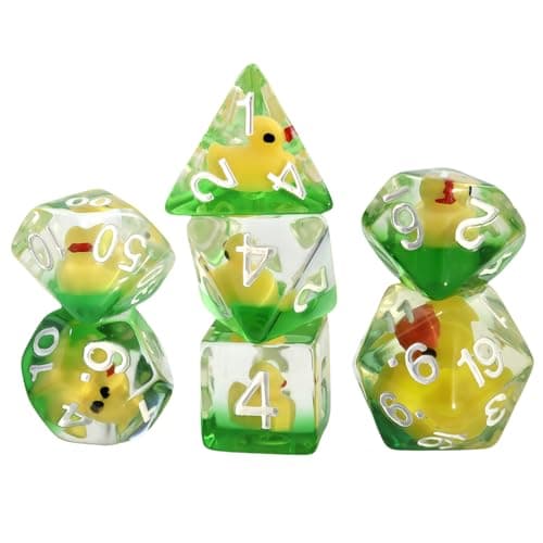 Image of Kiki Fancy 7-Die DND Dice Set, Polyhedral Dice Filled with Cute Ducks, Yellow, Resin, Perfect for RPGs