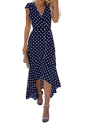 Image of GRECERELLE Womens Summer Maxi Dress Boho Floral Cocktail Midi Polka Dot Wrap Dresses V Neck Casual Party Bohemian Flowy Long Dress for Ladies