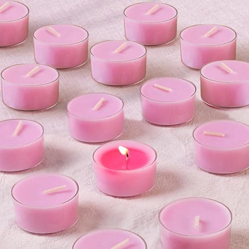 Image of Lavender Scented Tealight Candles – 14 Pack, 100% Pure Palm Wax, 6-Hour Burn, Purple Aromatherapy Tea Lights for Halloween Christmas Decor, Clean Burn & Smokeless