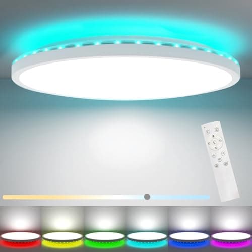 Image of Peasur 30CM LED Ceiling Light 3000-6500K, 24W 3200LM Bathroom Light Dimmable with Remote Control, RGB Color Changing Backlight, Flush Round Ceiling Lights for Bedroom Kitchen Hallway
