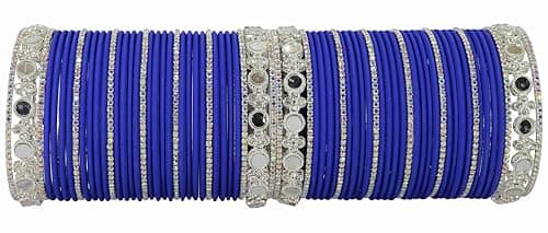 Image of LAVAZZA Stylish Metal Mirror Work White Stone Bangles Set For Women & Girls | Diamond Bangles | Metal Bangles | Chudi Set | White Stone Bridal Chuda Set | Trendy AD Chooda Bangles- Set of 70 Bangle,