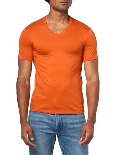 Image of Armani Exchange Mens Basic Pima V Neck Tee, Orange Rust, Large
