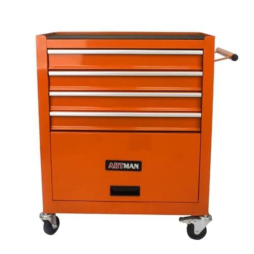 Image of Thetilsy 4 Drawers Rolling Tool Chest Cart. Tool Storage Cabinet with 4 Wheels.Tool Cabinet Trolley with Locking System and Drawer Liners.Tool Storage Cart for Garage,Workshop.Toolbox Cart-Orange Plus