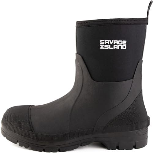 Image of Savage Island Arran Short Neoprene Wellington Boots - Insulated Rubber Warm Waterproof Wellies in Black & Green