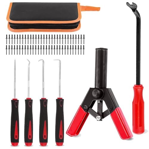 Image of GLARKS 46Pcs Plastic Poly Rivet Gun Set with 40Pcs Assorted Poly Rivets, Fastener Removal Tool Universal Pick and Hook Set for installing and Removing Car Door Panel Clips