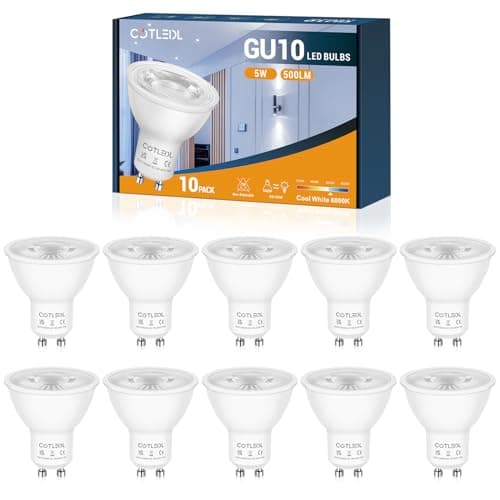 Image of COTLEDL GU10 LED Bulbs Cool White, 5W 500 Lumen Spotlight Bulbs 6000K, Equivalent 50W Halogen, Non-Dimmable Non-Flicker Energy Saving Light Bulb,10 Pack