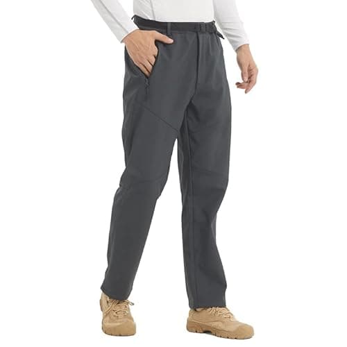 Image of LANBAOSI Hiking Trousers Mens Winter Fleece Lined Pants Softshell Outdoor Thermal Workwear Ski Golf Walking Waterproof Trousers Grey