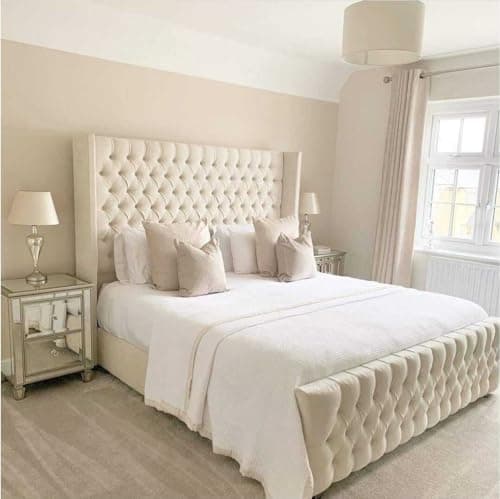 Image of Innovative Luxury Chesterfield Winged Bed Frame - Upholstered in Plush Velvet with Mattress/Gas Lift Option - UK Made (Silver Plush, Double 4ft6 Bed Frame)