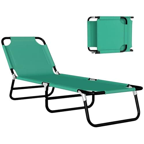 Image of Outsunny Foldable Sun Lounger with 5-Position Adjustable Backrest, Outdoor Portable Recliner Chaise Lounge Chair with Breathable Mesh Fabric, Green