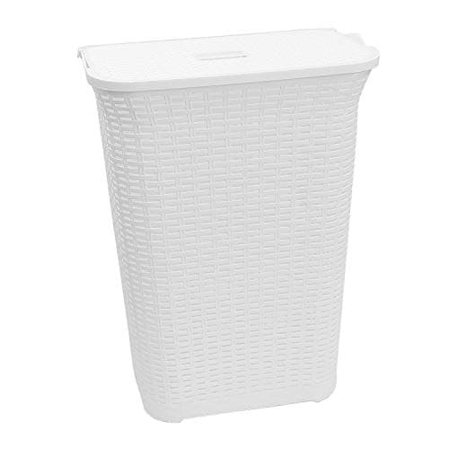 Image of 75L Laundry Hamper Storage Linen Clothes Washing Basket Lid Plastic Rattan Style (White)