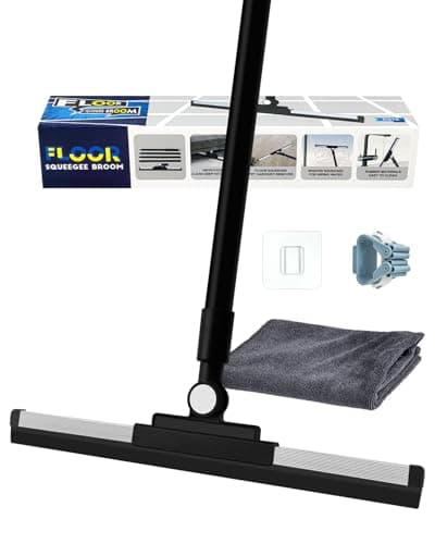 Image of Floor Squeegee Heavy Duty Long Handle (53 Inch) – Floor Squeegee Rubber Broom with Cloth Clip Designfor Garage, Window,Tile, Deck, Glass,Outdoor, Bathroom