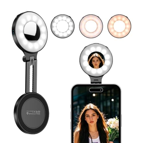 Image of Flymile Magnetic Selfie Light for iPhone, LED Fill Ring Light for MagSafe with Adjustable, Compatible with Smartphone, for Selfies/Photography/TikTok/Video Conference, Portable & Rechargeable, Black