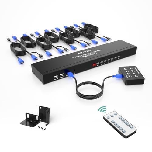 Image of KVM Switch HDMI 8 Ports, MT-VIKI 4K@30Hz Rackmount Console 8 computers 1 monitor + IR Remote Control + 8 pack KVM Cables + Desktop Selector +Rack Ears + Auto Scan