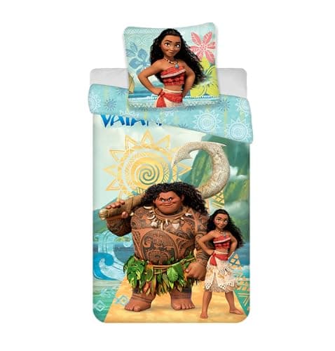 Image of Moana 2 Bedding Set, 100% Cotton, Reversible Duvet Cover 140 x 200 cm + Pillowcase 65 x 65 cm, with Moana and Maui