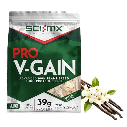 Image of SCI-MX Pro-V Gain - 100% Vegan Vanilla Flavour Soy Protein Powder Isolate + B12 + Magnesium - Muscle Growth & Maintenance - Sugar Free, Non-GMO - 2.2KG (49 servings) 39g of protein per serving