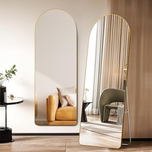 Image of Warmiehomy Arched Full Length Mirror, 165X60cm Large Full Body Floor Standing Mirror, Hanging or Leaning Against Wall for Bedroom Cloakroom, Gold