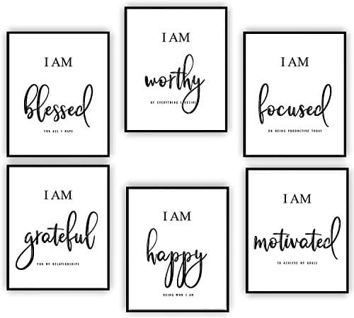 Image of Hioph Inspirational Wall Art,Motivational Wall Art,Office & Bedroom Wall Decor,Positive Quotes & Sayings, White Poster Prints (8X10, Set of 6, No Frame)
