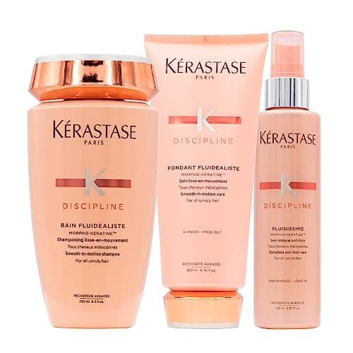 Image of Kerastase Discipline Bain Fluidealiste 250ml, Fondant Fluidealiste 200ml & Fluidissime Leave-In Care 150ml Pack - Sulfate Shampoo